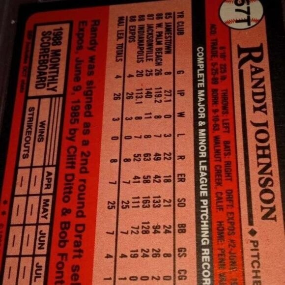 1989 Topps Traded #57T Randy Johnson Mariners Graded MINT of 9 (PSA) Baseball - Picture 2 of 7